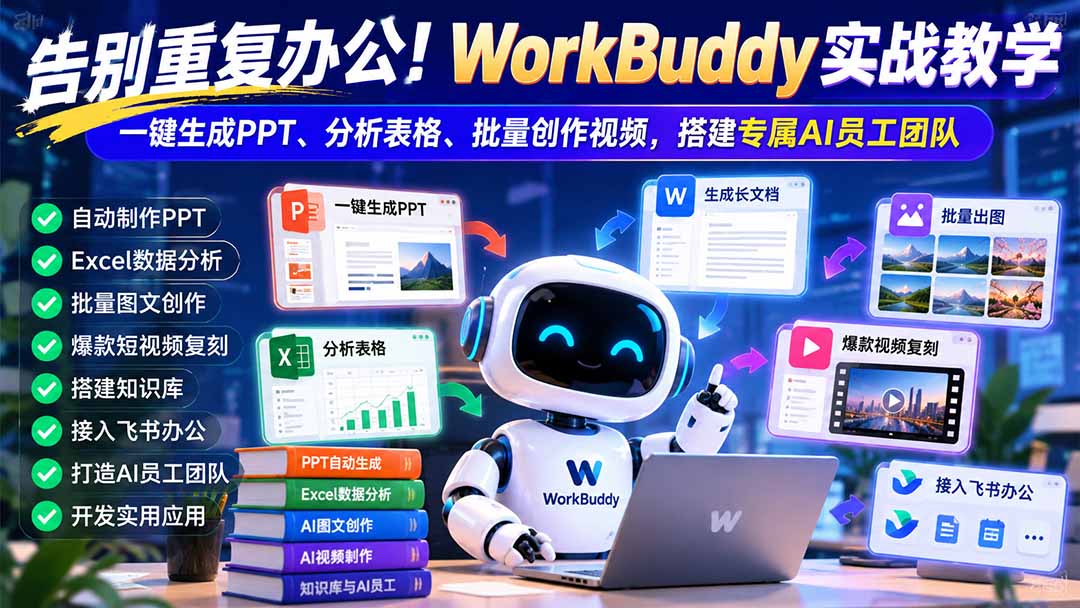 告别重复办公！WorkBuddy实战教学：一键生成PPT、分析表格、批量创作视频，搭建专属AI员工团队-云创网