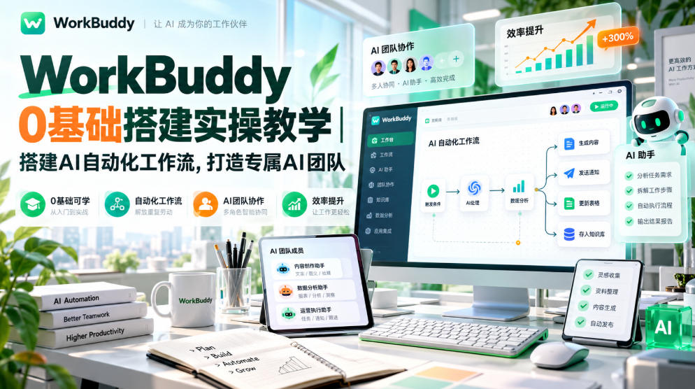 WorkBuddy 0基础搭建实操教学｜搭建AI自动化工作流，打造专属AI团队-云创网