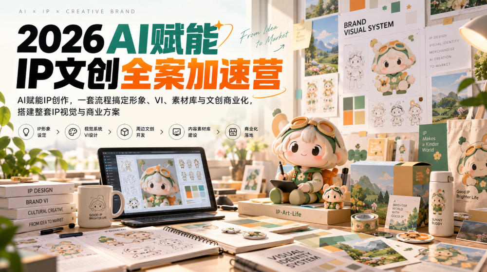 2026AI赋能ip文创全案加速营，AI赋能IP创作，一套流程搞定形象、VI、素材库与文创商业化，搭建整套IP视觉与商业方案-云创网