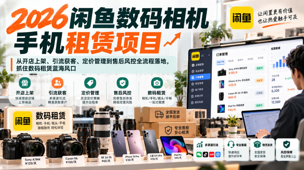 2026闲鱼数码相机手机租赁项目，从开店上架、引流获客、定价管理到售后风控全流程落地，抓住数码租赁蓝海风口-云创网