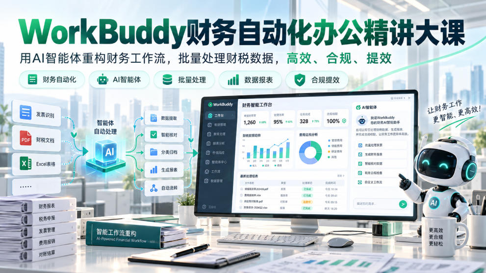 WorkBuddy财务自动化办公精讲大课，用AI智能体重构财务工作流，批量处理财税数据，高效、合规、提效-云创网