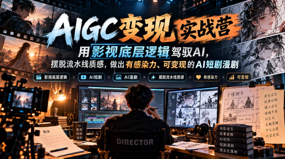 AIGC变现实战营，用影视底层逻辑驾驭AI，摆脱流水线质感，做出有感染力、可变现的AI短剧漫剧-云创网