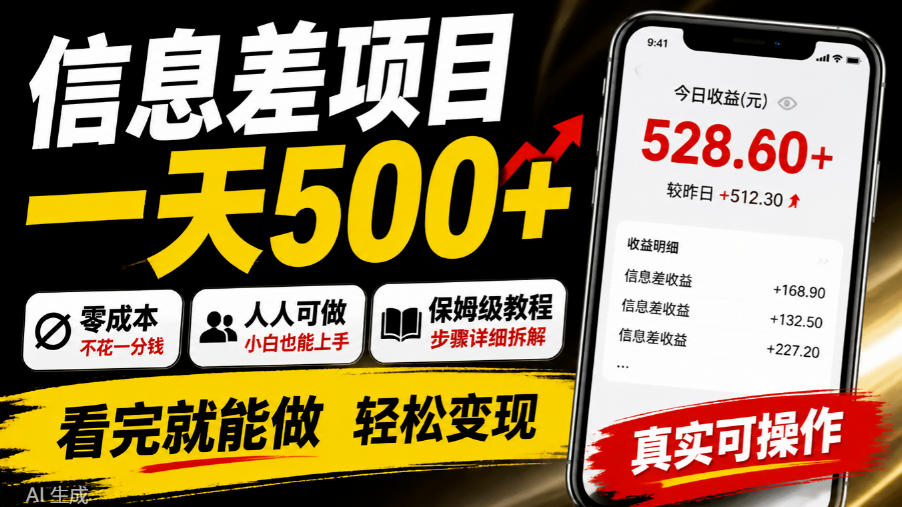 信息差项目一天500+，零成本，人人可做，保姆级教程，看完就能做【揭秘】-云创网
