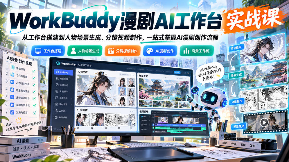 WorkBuddy漫剧AI工作台实战课：从工作台搭建到人物场景生成、分镜视频制作，一站式掌握AI漫剧创作流程-云创网