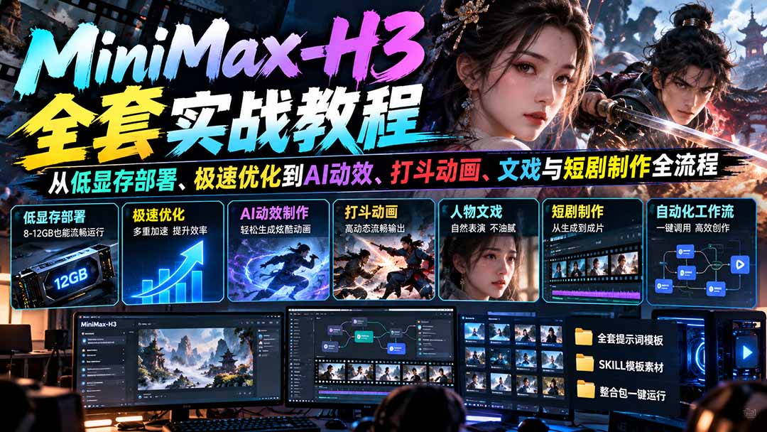 MiniMax-H3全套实战教程：从低显存部署、极速优化到AI动效、打斗动画、文戏与短剧制作全流程-云创网