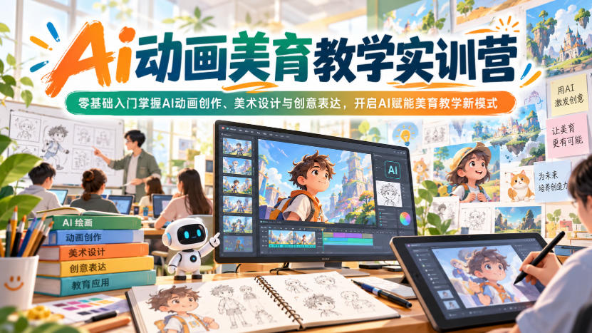 Ai动画美育教学实训营，零基础入门掌握AI动画创作、美术设计与创意表达，开启AI赋能美育教学新模式-云创网