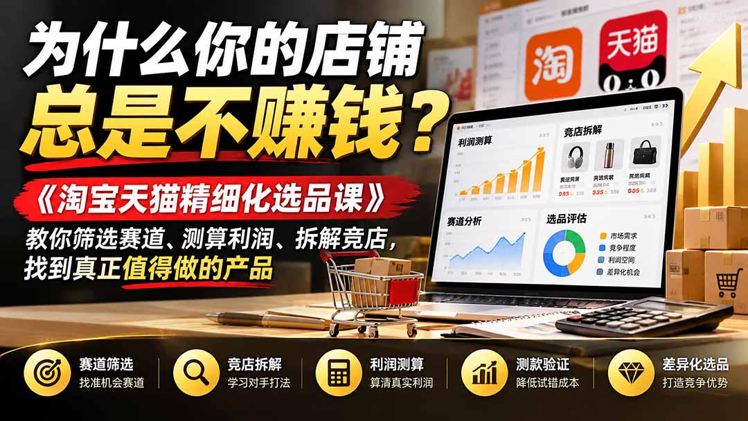 为什么你的店铺总是不赚钱？《淘宝天猫精细化选品课》教你筛选赛道、测算利润、拆解竞店，找到真正值得做的产品-云创网