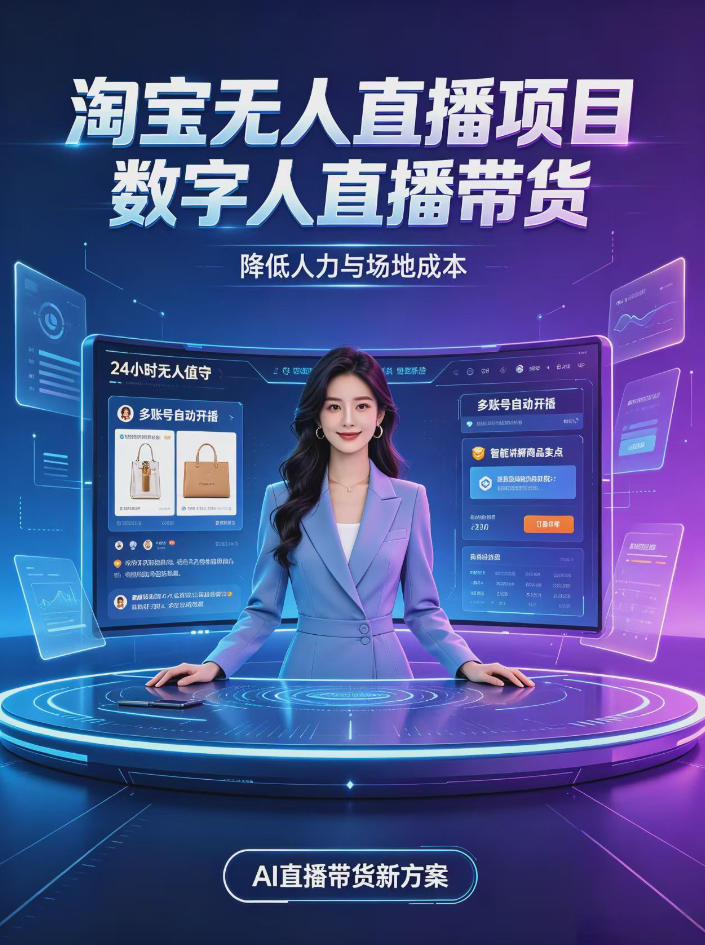 淘宝AI无人直播带货，24小时自动开播低门槛副业，无需真人长时间出镜，持续引流出单【揭秘】-云创网