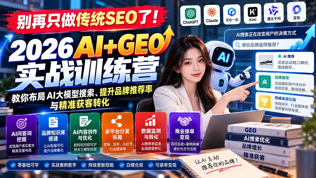 别再只做传统SEO了！《2026AI+GEO实战训练营》教你布局AI大模型搜索、提升品牌推荐率与精准获客转化-云创网