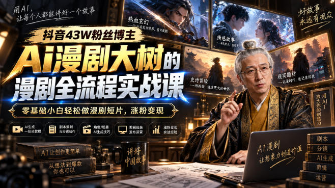 抖音43W粉丝博主Ai漫剧大树的漫剧制作全流程实战课，零基础小白轻松做漫剧短片，涨粉变现(更新1027)-云创网