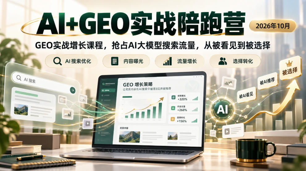 AI+GEO实战陪跑营2026年10月，GEO实战增长课程，抢占AI大模型搜索流量，从被看见到被选择-云创网