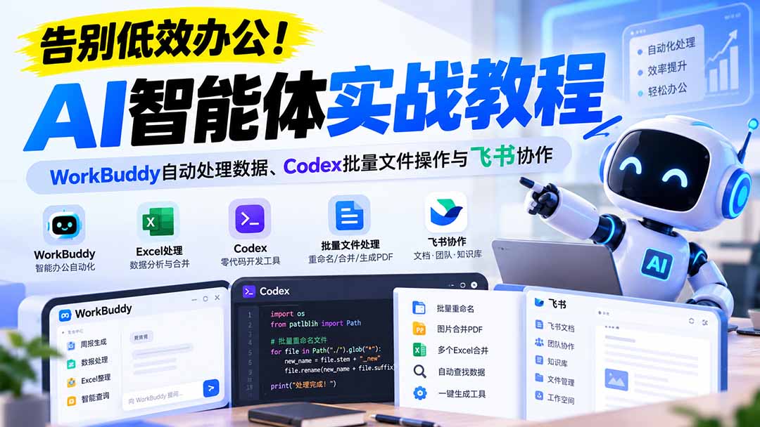 【无水印】告别低效办公！《AI智能体实战教程》WorkBuddy自动处理数据、Codex批量文件操作与飞书协作-云创网