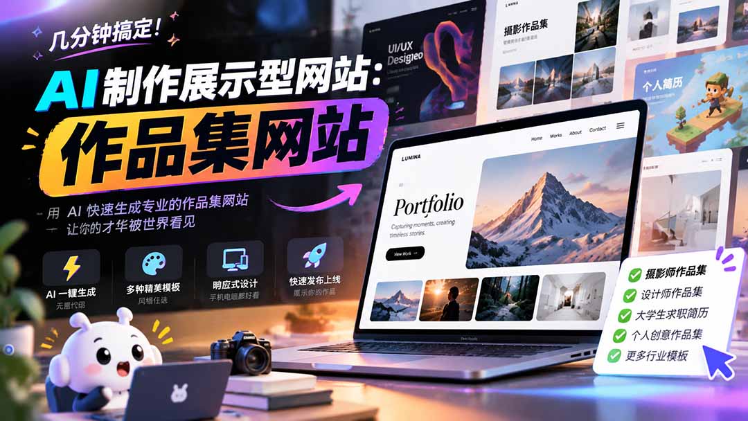 几分钟搞定，AI制作展示型网站制作：作品集网站，用AI快速生成专业的作品集网站，接单变现！-云创网