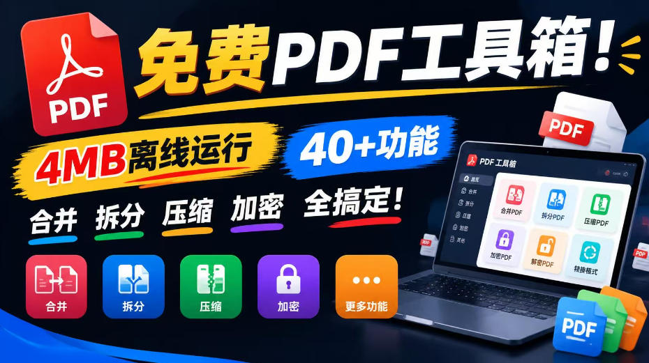 免费PDF工具箱！4MB离线运行，40+功能，合并拆分压缩加密全搞定！-云创网