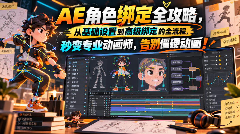 【无水印】AE角色绑定全攻略，从基础设置到高级绑定的全流程，秒变专业动画师，告别僵硬动画！【原创双语字幕】-云创网