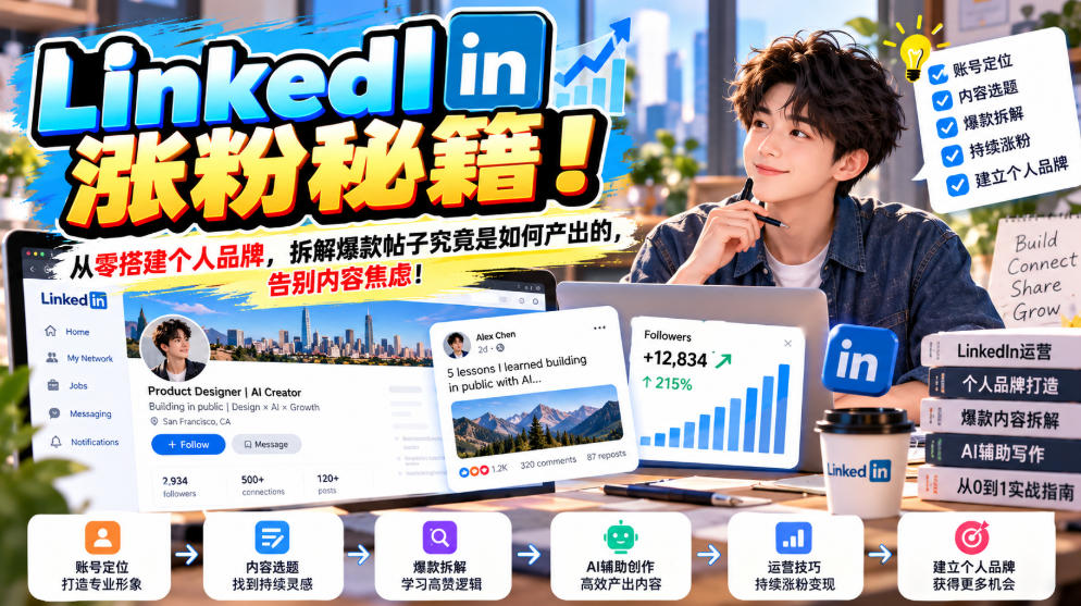 LinkedIn涨粉秘籍！从零搭建个人品牌，拆解爆款帖子究竟是如何产出的，告别内容焦虑！【原创双语字幕】-云创网