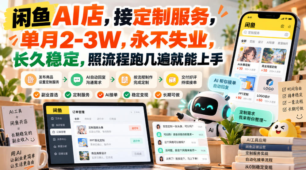 闲鱼AI店，接定制服务，单月2-3W，永不失业，长久稳定，照流程跑几遍就能上手-云创网