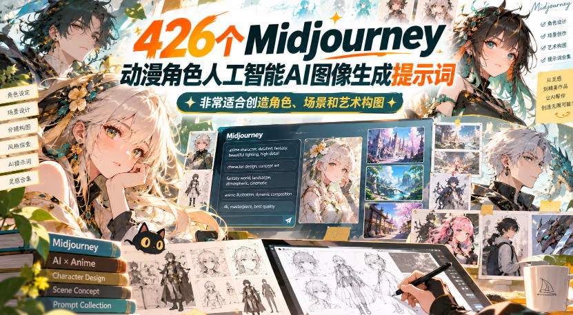 426个Midjourney动漫角色人工智能AI图像生成提示词，非常适合创造角色、场景和艺术构图-云创网