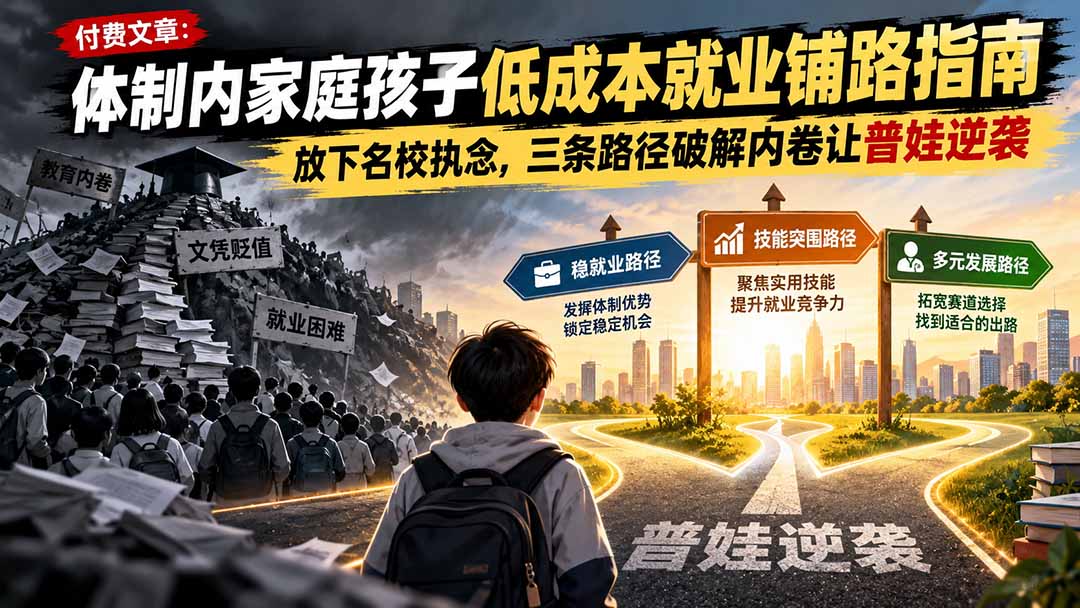 付费文章：体制内家庭孩子低成本就业铺路指南，放下名校执念，三条路径破解内卷让普娃逆袭-云创网