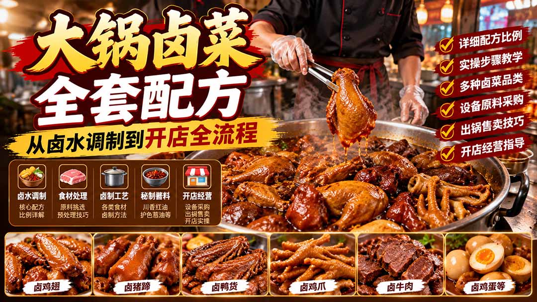 大锅卤菜全套配方，从卤水调制到开店全流程，感觉学会了去摆摊也不错-云创网