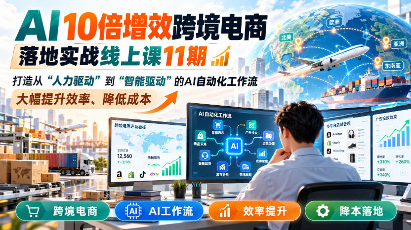 AI 10倍增效跨境电商落地实战线上课11期，打造从人力驱动到智能驱动的AI自动化工作流，大幅提升效率、降低成本-云创网