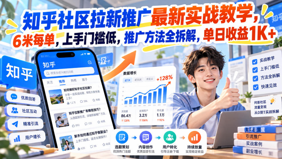知乎社区拉新推广最新实战教学，6米每单，上手门槛低，推广方法全拆解，单日收益1K+！(更新1030)-云创网