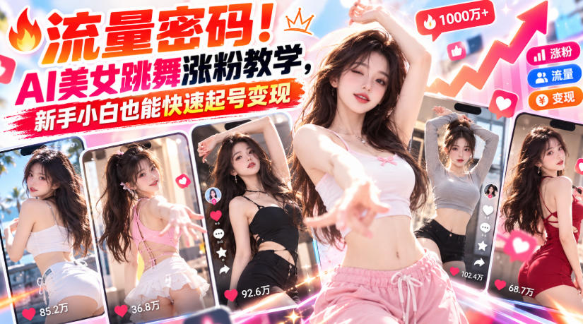 流量密码！AI美女跳舞涨粉教学，新手小白也能快速起号变现-云创网