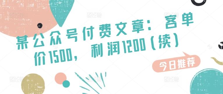 某公众号付费文章：客单价1500，利润1200(续)，市场几乎可以说是空白的-云创网