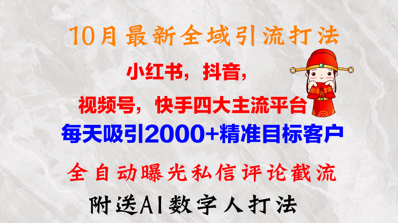 10月最新小红书，抖音，视频号，快手四大平台全域引流，，每天吸引2000…-云创网