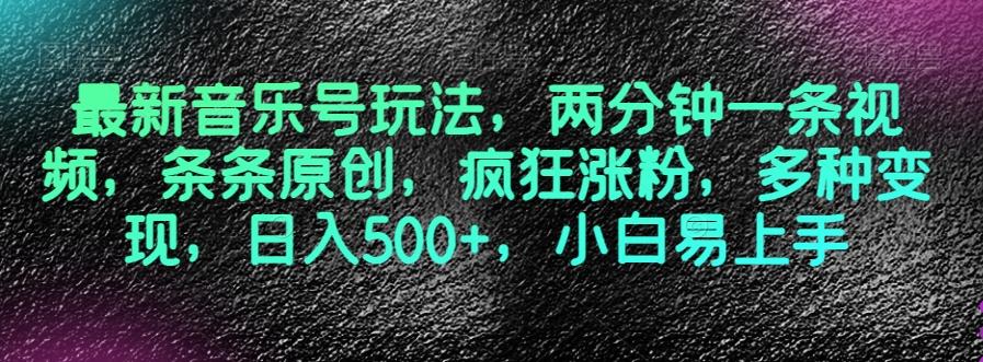 最新音乐号玩法，两分钟一条视频，条条原创，疯狂涨粉，多种变现，日入500+，小白易上手【揭秘】-云创网