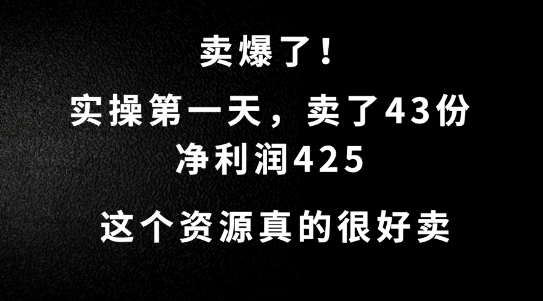 这个资源，需求很大，实操第一天卖了43份，净利润425【揭秘】-云创网