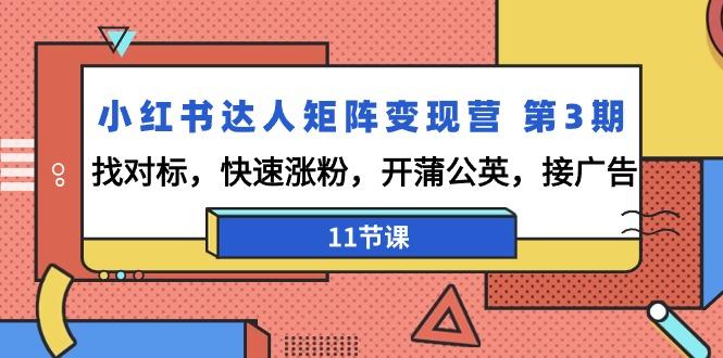 小红书达人矩阵变现营 第3期，找对标，快速涨粉，开蒲公英，接广告-11节课-云创网