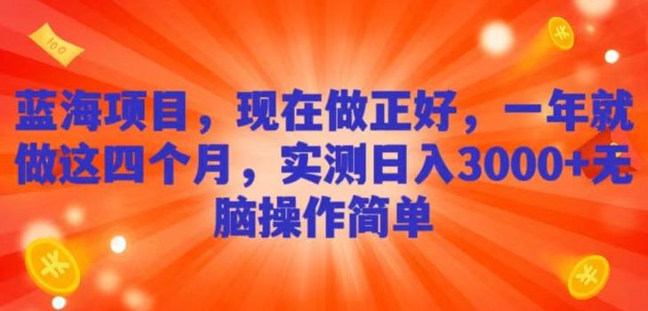 蓝海项目，现在做正好，一年就做这4个月，实测日入3000+，无脑简单操作！-云创网