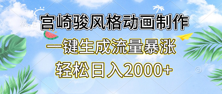 宫崎骏风格动画制作，一键生成流量暴涨，轻松日入2000+-云创网