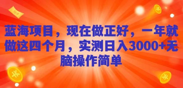 蓝海项目，现在做正好，一年就做这4个月，实测日入3000+，无脑简单操作-云创网