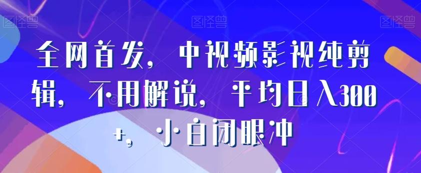 全网首发，中视频影视纯剪辑，不用解说，平均日入300+，小白闭眼冲-云创网