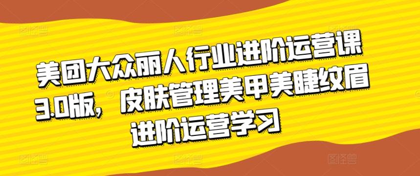 美团大众丽人行业进阶运营课3.0版，皮肤管理美甲美睫纹眉进阶运营学习-云创网