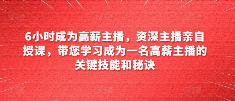 6小时成为高薪主播，资深主播亲自授课，带您学习成为一名高薪主播的关键技能和秘诀-云创网