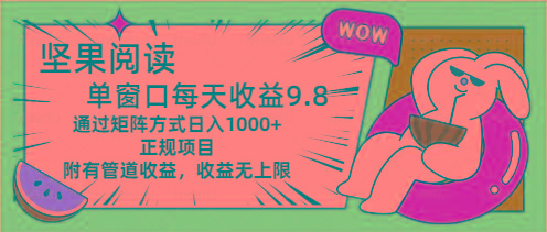 坚果阅读单窗口每天收益9.8通过矩阵方式日入1000+正规项目附有管道收益…-云创网