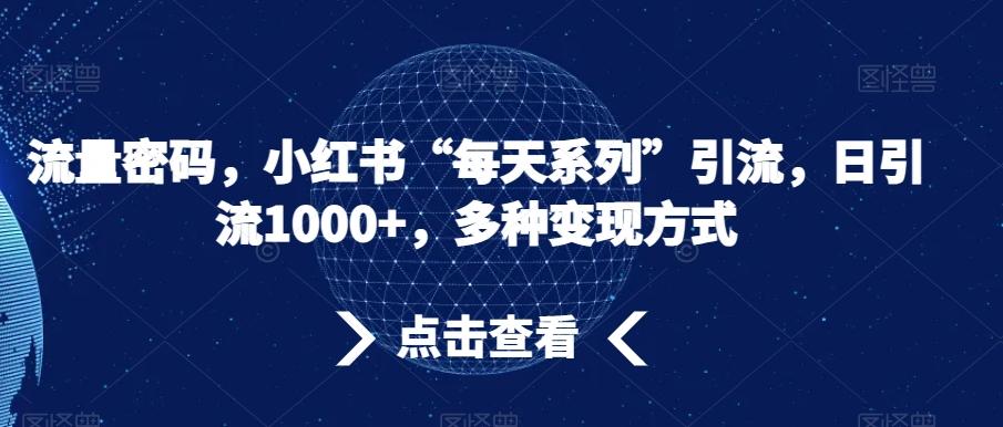 流量密码，小红书“每天系列”引流，日引流1000+，多种变现方式【揭秘】-云创网