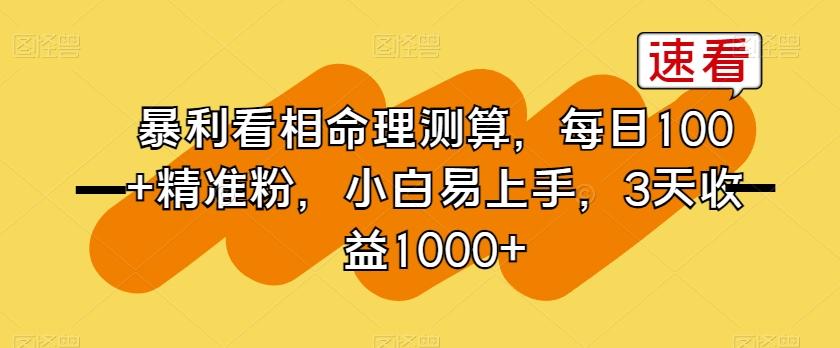 暴利看相命理测算，每日100+精准粉，小白易上手，3天收益1000+【揭秘】-云创网