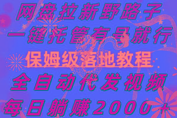 网盘拉新野路子，一键托管有号就行，全自动代发视频，每日躺赚2000＋，…-云创网