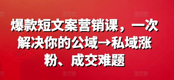 爆款短文案营销课，一次解决你的公域→私域涨粉、成交难题-云创网