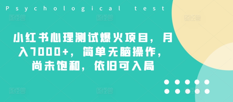小红书心理测试爆火项目，月入7000+，简单无脑操作，尚未饱和，依旧可入局-云创网