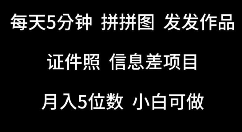 每天5分钟，拼拼图发发作品，证件照信息差项目，小白可做【揭秘】-云创网