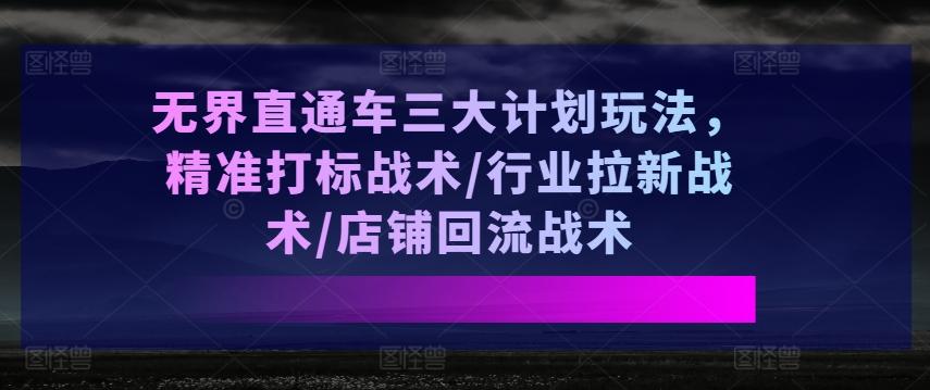 无界直通车三大计划玩法，精准打标战术/行业拉新战术/店铺回流战术-云创网