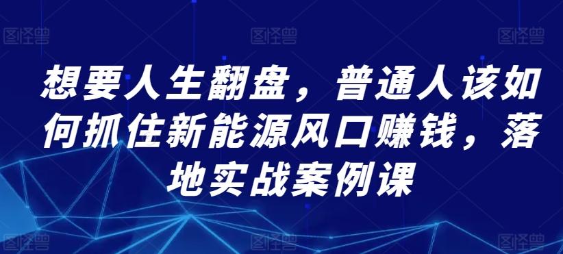 想要人生翻盘，普通人该如何抓住新能源风口赚钱，落地实战案例课-云创网