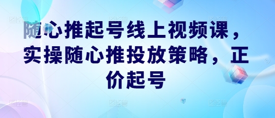 随心推起号线上视频课，实操随心推投放策略，正价起号-云创网