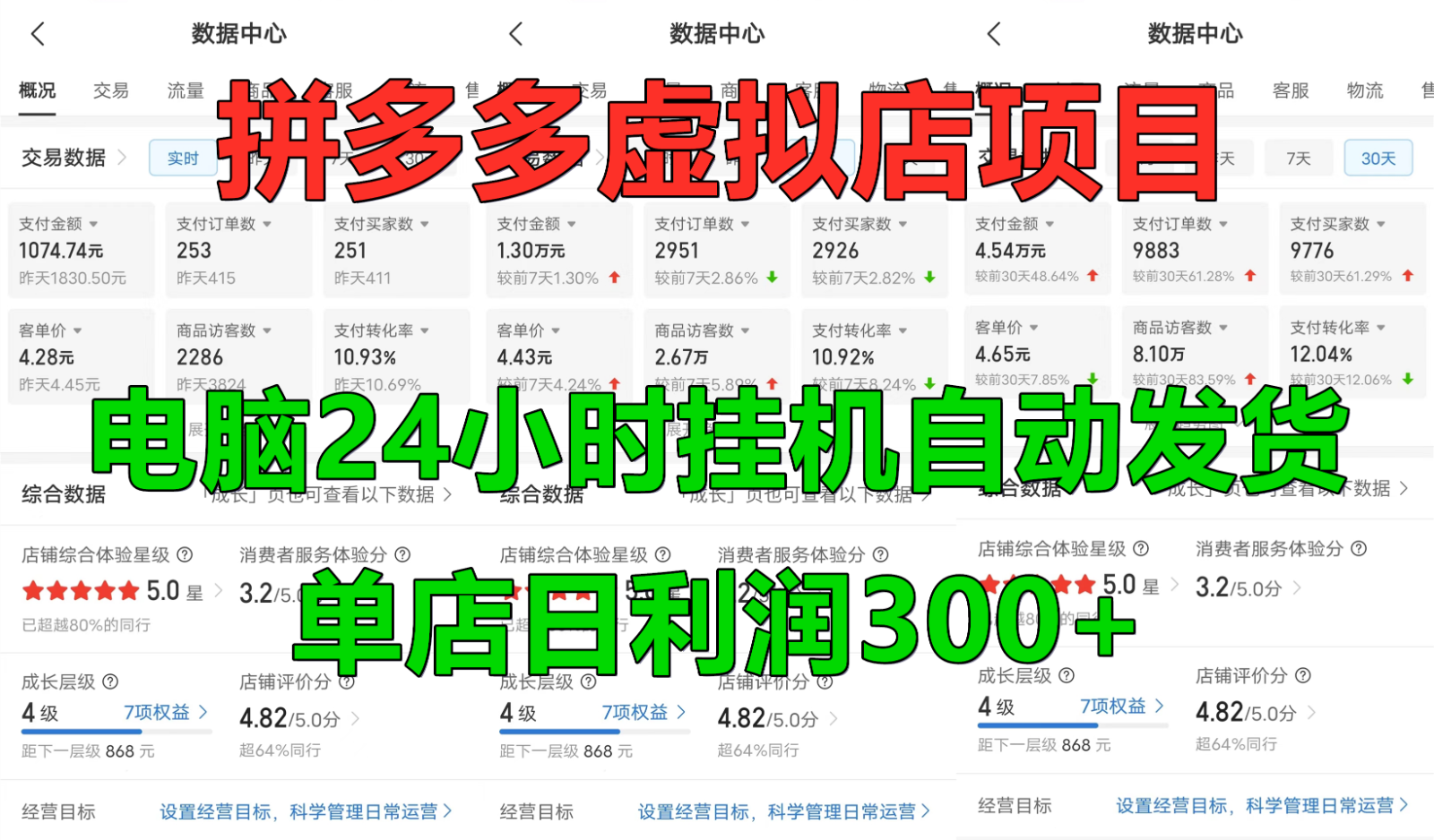 拼多多虚拟店铺项目，电脑挂机自动发货，单店日利润300+-云创网