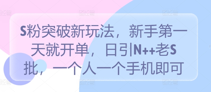 S粉突破新玩法，新手第一天就开单，日引N++老S批，一个人一个手机即可【揭秘】-云创网